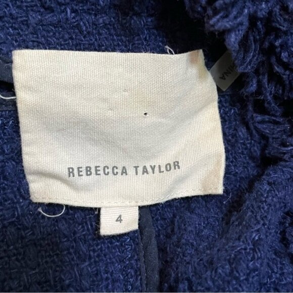 Rebecca Taylor Tweed Fringe Navy Blazer Jacket Women Size 4 - Picture 6 of 6